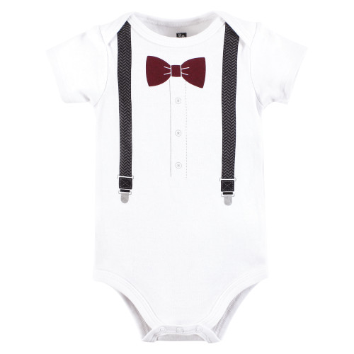 Hudson Baby Cotton Bodysuit, Pant and Shoe Set, Burgundy Black Bow Tie