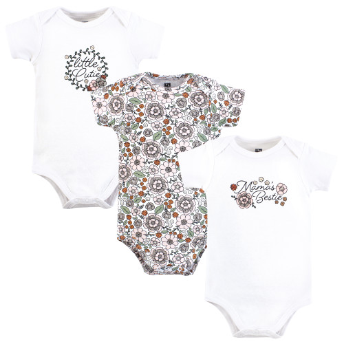 Hudson Baby Cotton Bodysuits 3-Pack, Mamas Bestie Flower