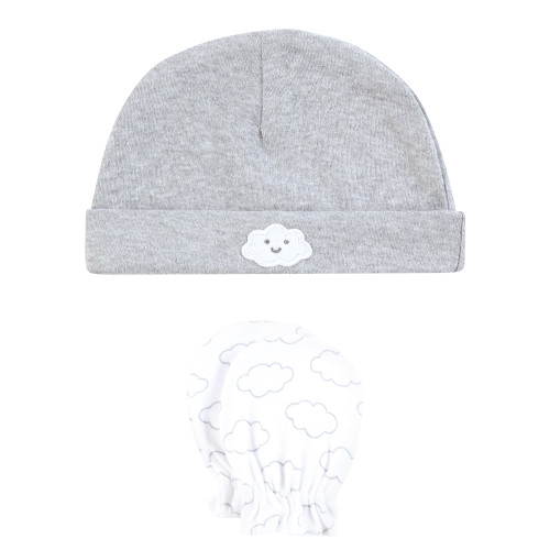 Hudson Baby Cotton Cap and Scratch Mitten Set, Sunshine And Clouds