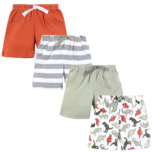 Hudson Baby Shorts Bottoms 4-Pack, Multi Color Dino
