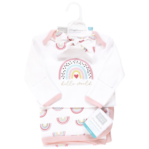 Hudson Baby Gown, Swaddle Blanket and Cap or Headband, Modern Rainbow