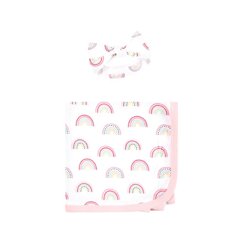 Hudson Baby Gown, Swaddle Blanket and Cap or Headband, Modern Rainbow