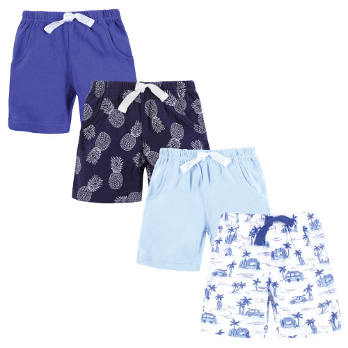 Hudson Baby Shorts Bottoms 4-Pack, Blue Tropical Scene