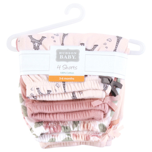 Hudson Baby Shorts Bottoms 4-Pack, Bonjour Paris