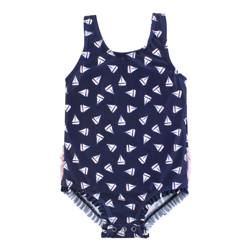 Hudson Baby Baby and Toddler Swimsuit, Navy Sailboats Baby