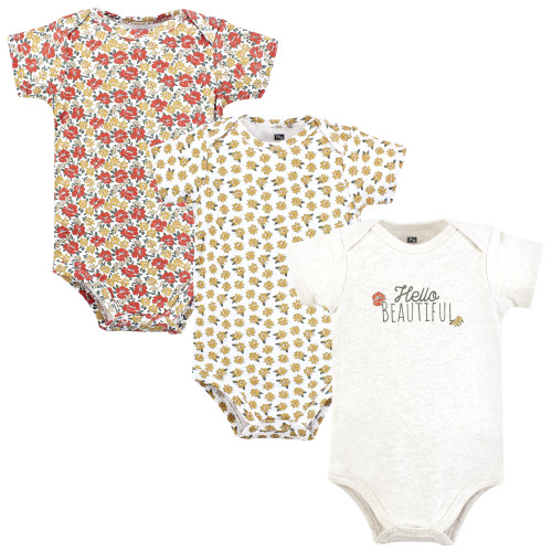 Hudson Baby Cotton Bodysuits 3-Pack, Hello Beautiful
