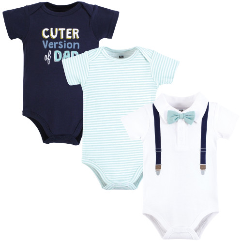 Hudson Baby Cotton Bodysuits 3-Pack, Mint Navy Cuter Version