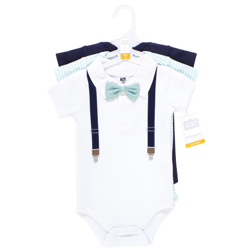 Hudson Baby Cotton Bodysuits 3-Pack, Mint Navy Cuter Version