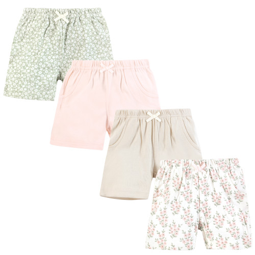 Hudson Baby Shorts Bottoms 4-Pack, Pink Sage Floral