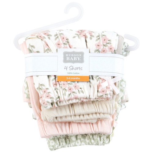 Hudson Baby Shorts Bottoms 4-Pack, Pink Sage Floral