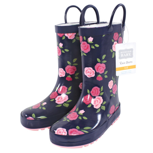 Hudson Baby Rain Boots, Midnight Pink Roses