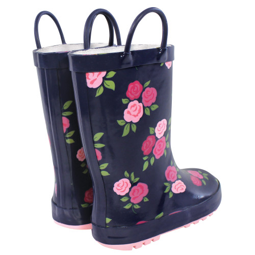 Hudson Baby Rain Boots, Midnight Pink Roses