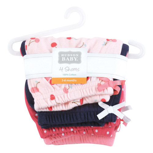 Hudson Baby Shorts Bottoms 4-Pack, Cherry Sweet