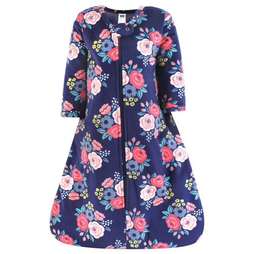 Hudson Baby Long Sleeve Plush Faux Fur Sleeping Bag, Wearable Blanket, Navy Bold Floral