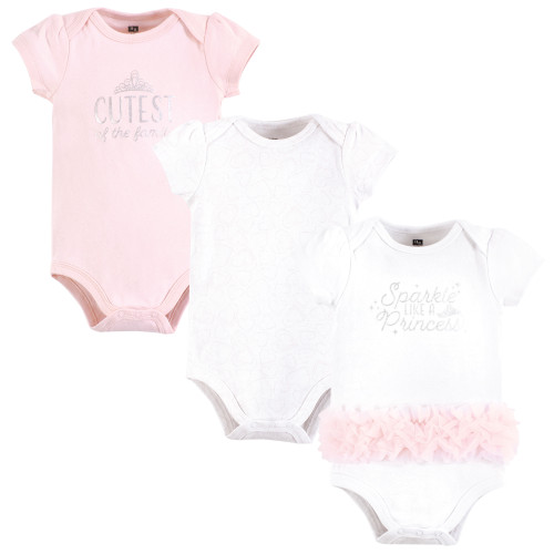 Hudson Baby Cotton Bodysuits 3-Pack, Sparkle Princess Tutu