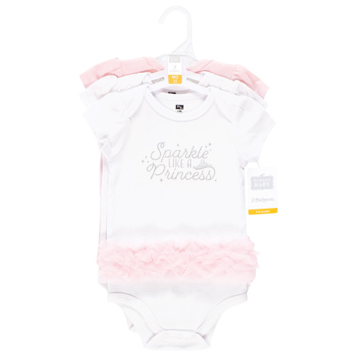 Hudson Baby Cotton Bodysuits 3-Pack, Sparkle Princess Tutu