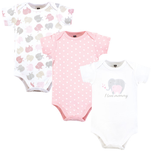 Hudson Baby Cotton Bodysuits 3-Pack, Multi Color Mommy Elephant