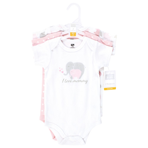 Hudson Baby Cotton Bodysuits 3-Pack, Multi Color Mommy Elephant