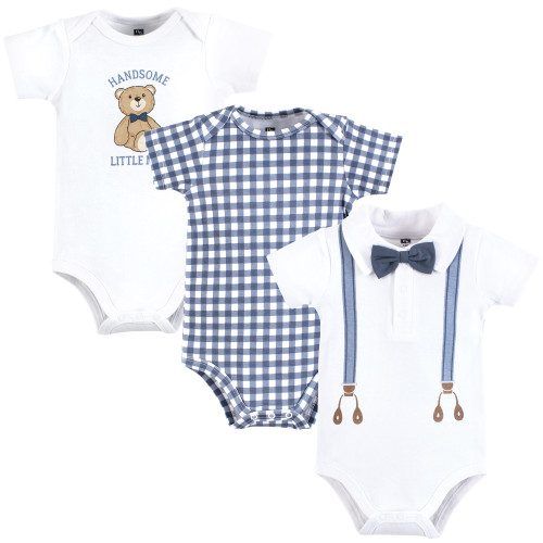 Hudson Baby Cotton Bodysuits 3-Pack, Gentleman Bear Suspender