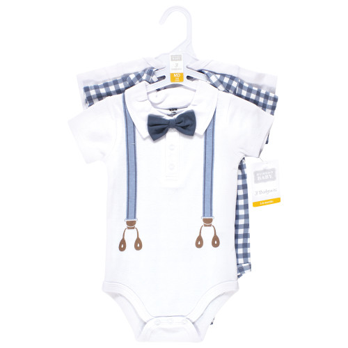 Hudson Baby Cotton Bodysuits 3-Pack, Gentleman Bear Suspender
