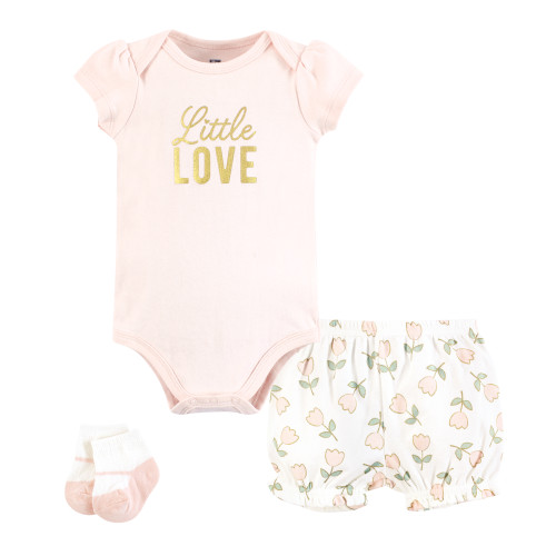 Hudson Baby Bodysuit, Short and Sock, Soft Pink Basic Tulip