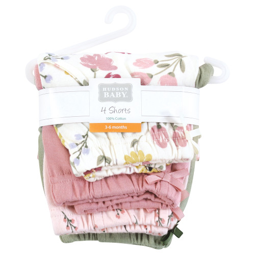 Hudson Baby Shorts Bottoms 4-Pack, Soft Painted Floral