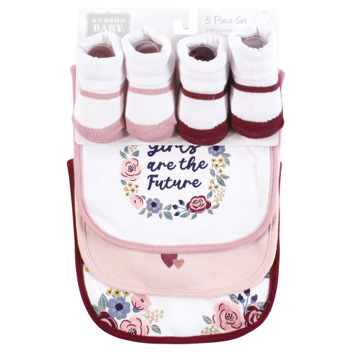 Hudson Baby Cotton Bib and Sock Set, Girls World