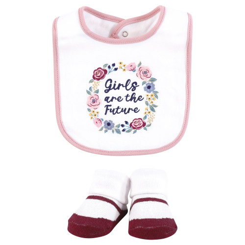 Hudson Baby Cotton Bib and Sock Set, Girls World