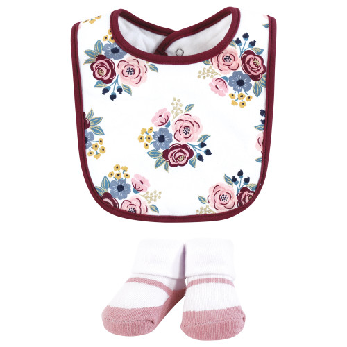 Hudson Baby Cotton Bib and Sock Set, Girls World