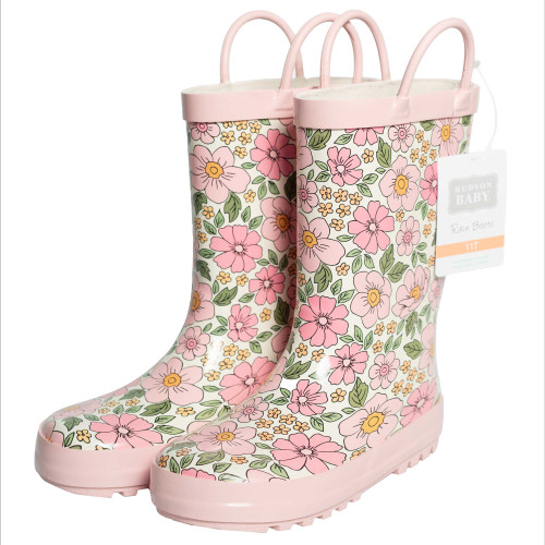 Hudson Baby Rain Boots, Pink Yellow Pretty Floral
