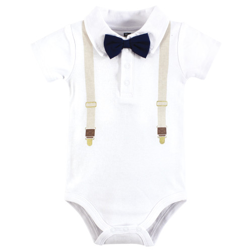 Hudson Baby Cotton Bodysuits 3-Pack, Beige Navy Suspender