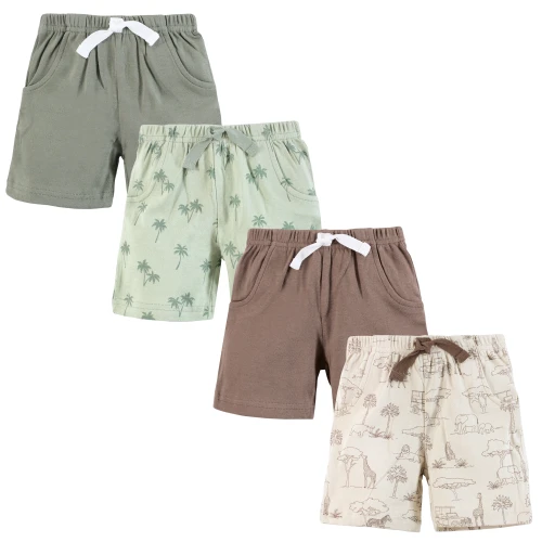 Hudson Baby Shorts Bottoms 4-Pack, Safari Scene