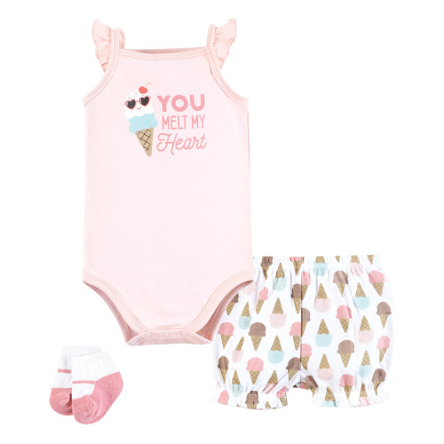 Hudson Baby Bodysuit, Short and Sock, Melt My Heart Ice Cream