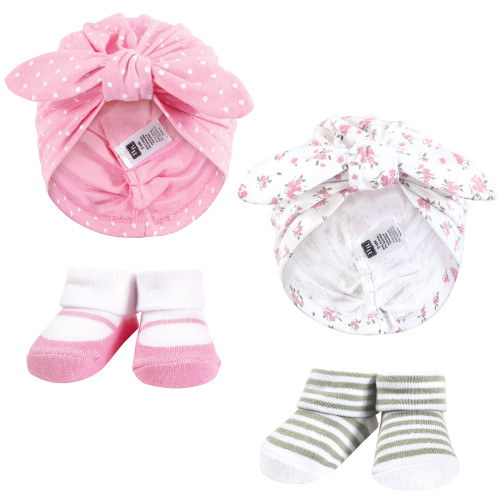 Hudson Baby Turban and Socks Set, Wild Flower