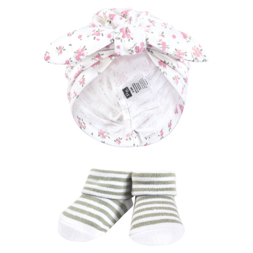 Hudson Baby Turban and Socks Set, Wild Flower