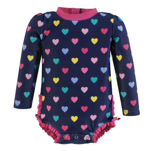 Hudson Baby Rashguard Baby and Toddler Swimsuit, Navy Hearts Baby