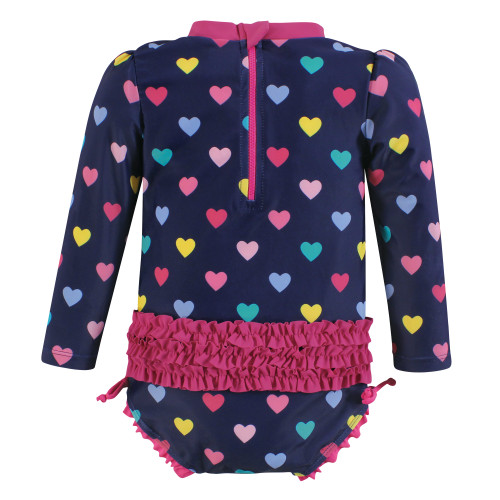 Hudson Baby Rashguard Baby and Toddler Swimsuit, Navy Hearts Baby