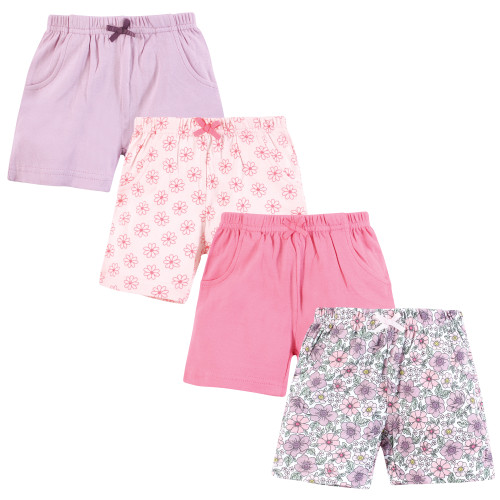 Hudson Baby Shorts Bottoms 4-Pack, Pink Purple Pretty Floral