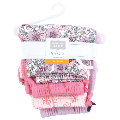 Hudson Baby Shorts Bottoms 4-Pack, Pink Purple Pretty Floral