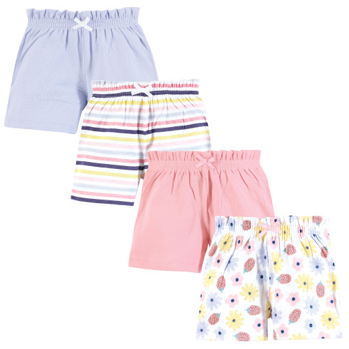 Hudson Baby Shorts Bottoms 4-Pack, Flowers And Strawberries