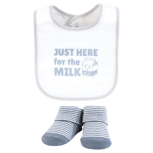 Hudson Baby Cotton Bib and Sock Set, Powered By Milk