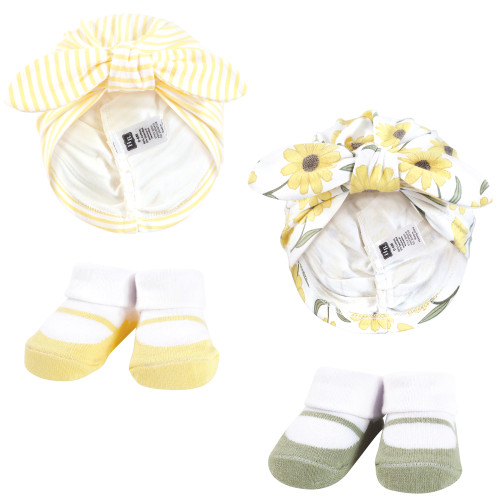 Hudson Baby Turban and Socks Set, Yellow Daisy