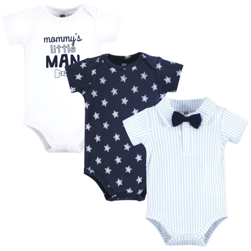 Hudson Baby Cotton Bodysuits 3-Pack, Mommys Little Man Bow Tie
