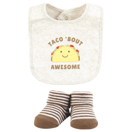 Hudson Baby Cotton Bib and Sock Set, Taco Tuesday