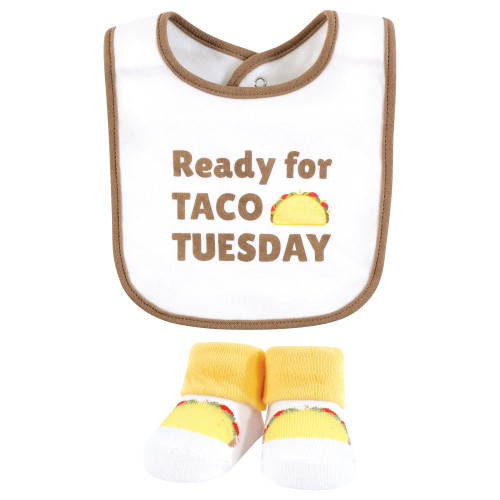 Hudson Baby Cotton Bib and Sock Set, Taco Tuesday