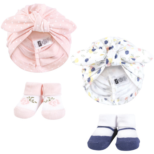 Hudson Baby Turban and Socks Set, Multi Color Tiny Rose