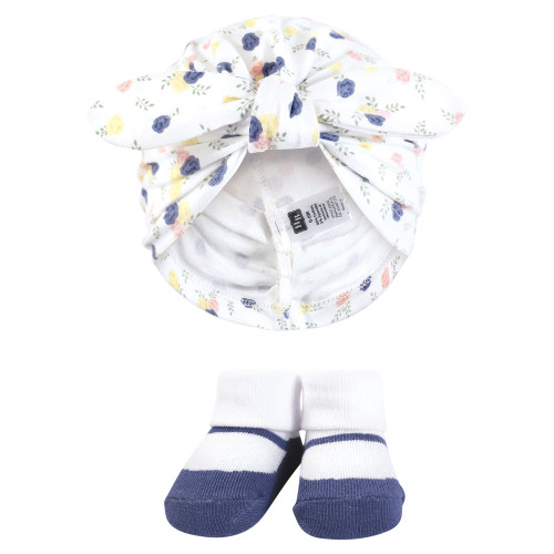 Hudson Baby Turban and Socks Set, Multi Color Tiny Rose