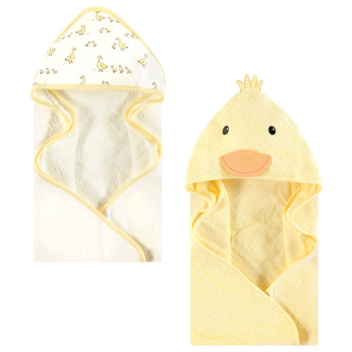 Hudson Baby Cotton Animal Face Hooded Towel, Yellow Duck