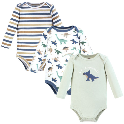 Hudson Baby Cotton Long-Sleeve Bodysuits 3-Pack, Dino Friends