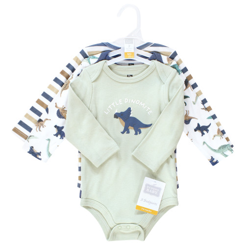 Hudson Baby Cotton Long-Sleeve Bodysuits 3-Pack, Dino Friends
